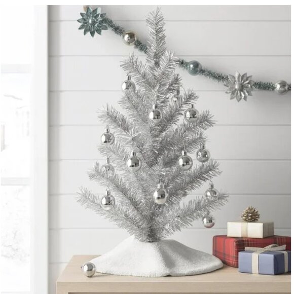 Mini Table Top 16 Inch Christmas Tree - Pink, Silver or White Includes Ornaments - Picture 3 of 10
